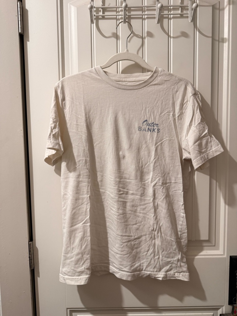 American Eagle Outfitters White Short Sleeve Tee with Light Blue Chest Script